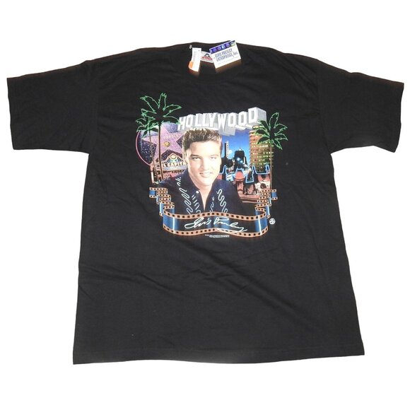 NWT Vintage 1998 Elvis Presley Hollywood Graphic T-Shirt Men's XL USA Fabric - Picture 1 of 7
